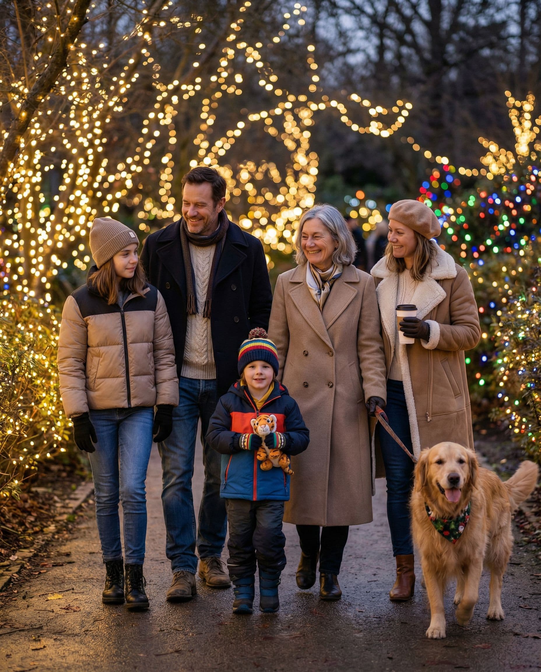 AI-generated example: a holiday lights stroll