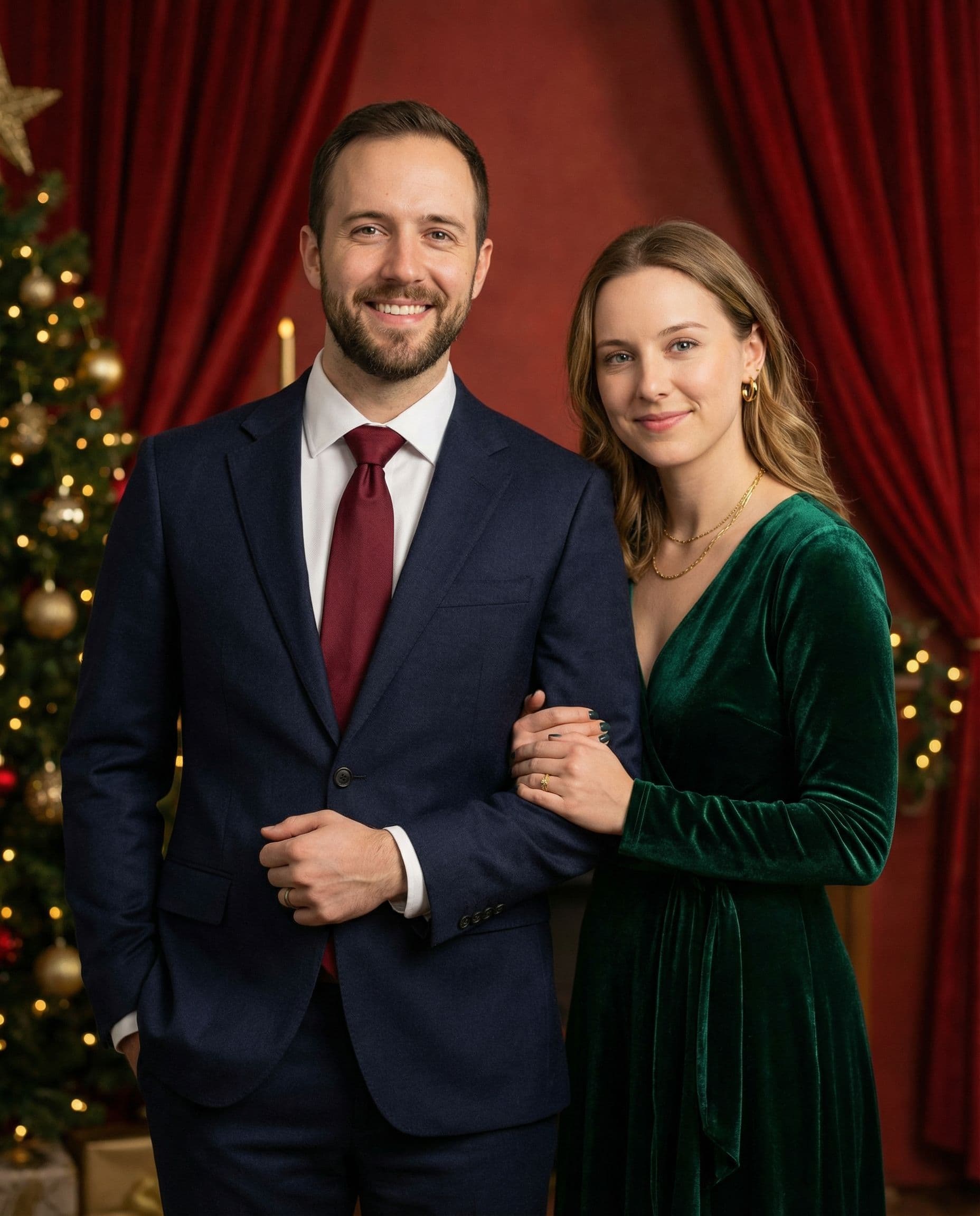 AI-generated example: a dressed-up christmas portrait for two