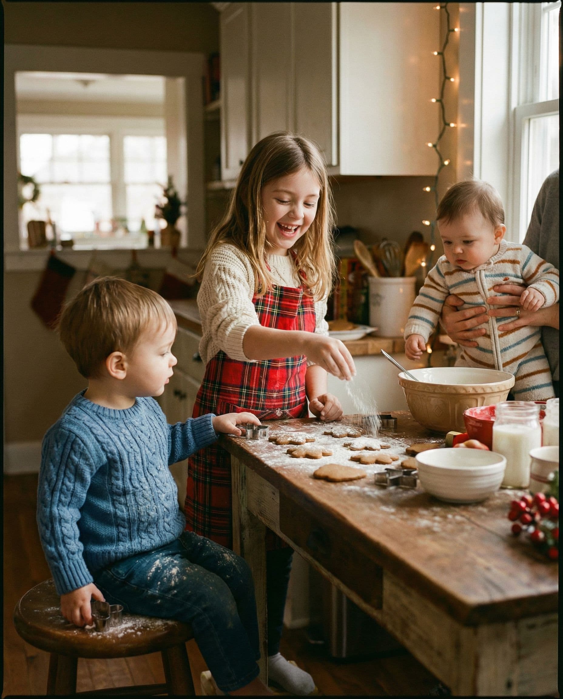 Kids Christmas photoshoot baking gingerbread cookies