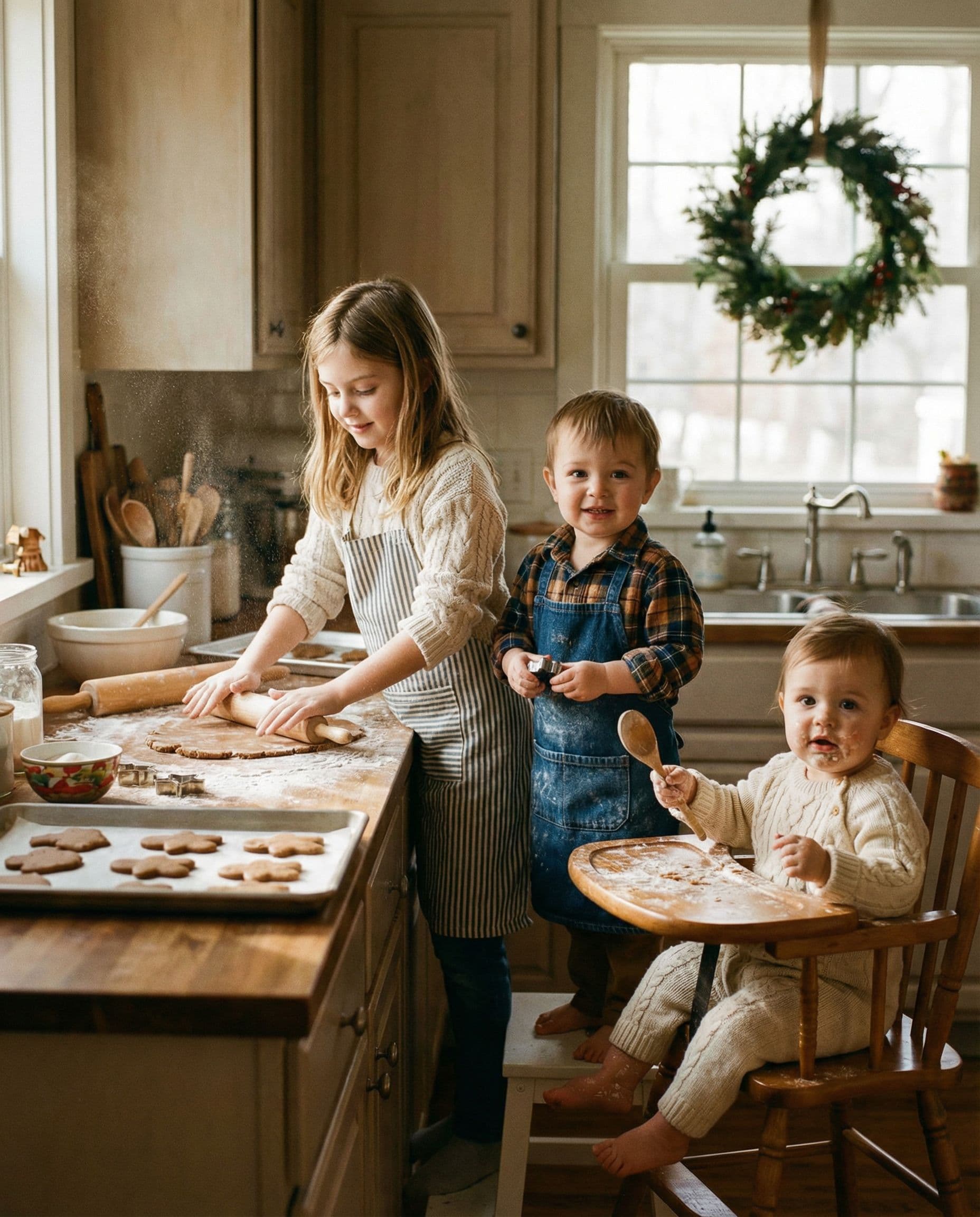 AI-generated example: kids in a gingerbread kitchen