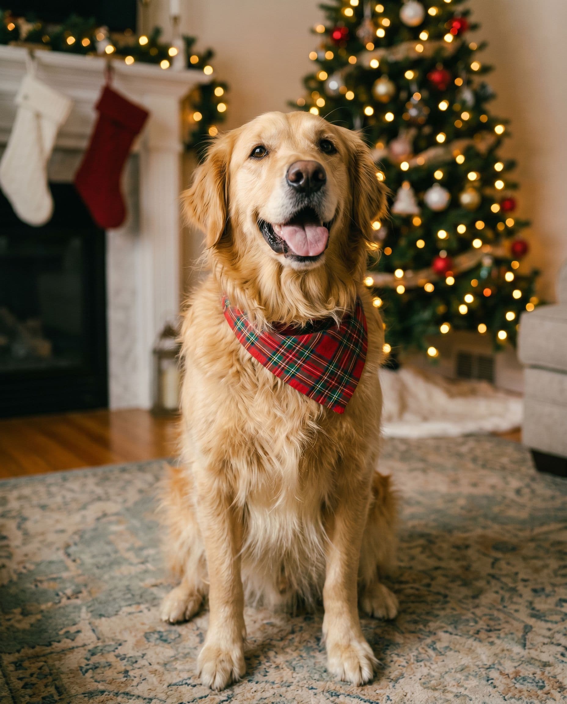 AI-generated example: a christmas portrait with the family pet