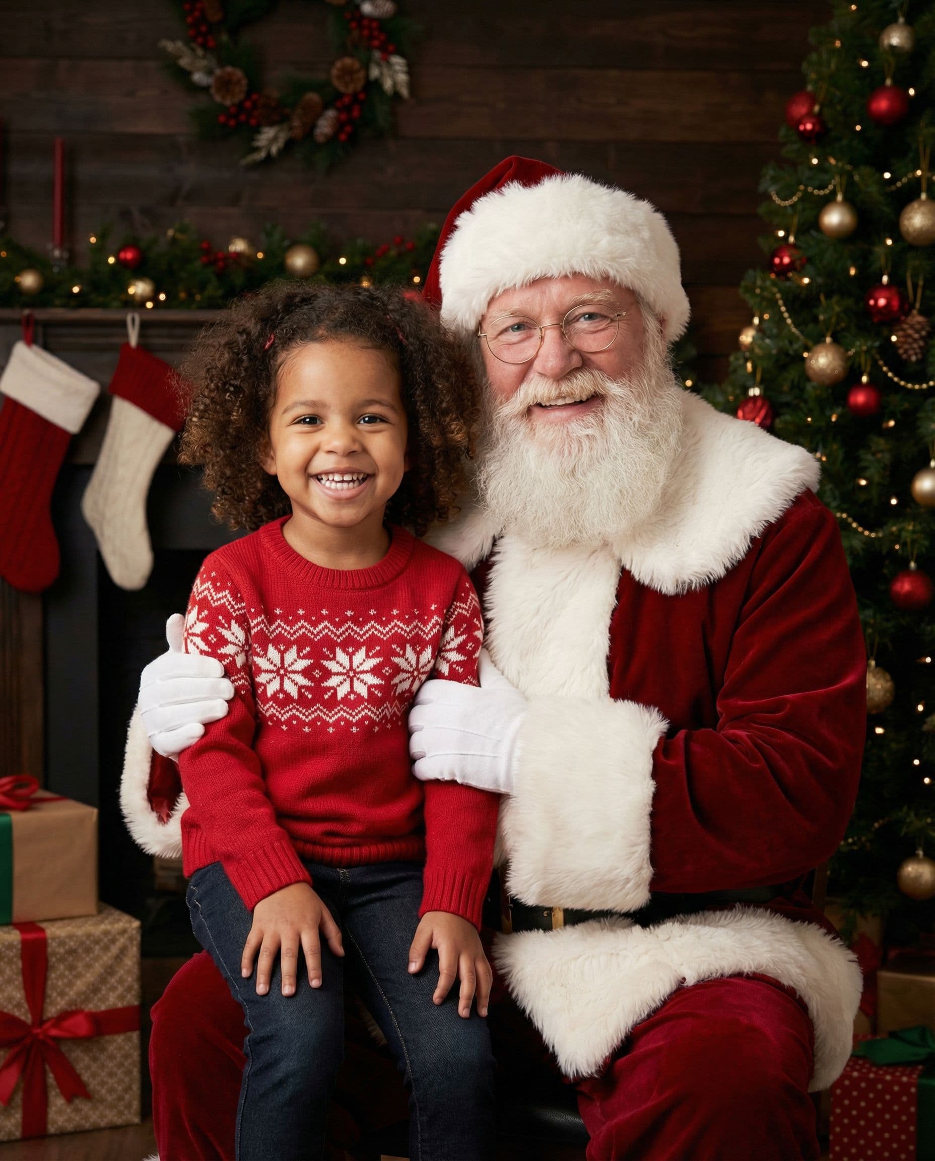 AI-generated example: a gentle portrait with santa