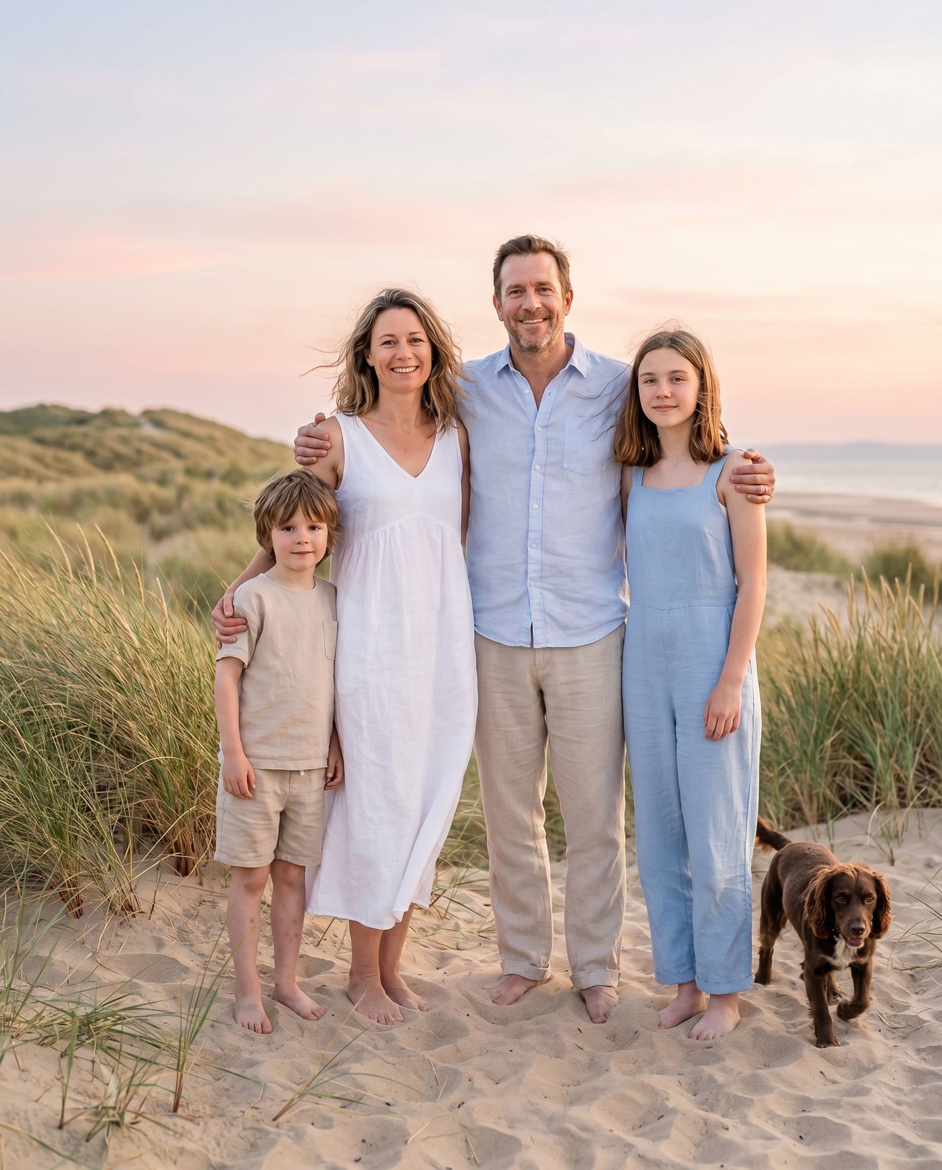 Pastel dunes beach family photo example 1