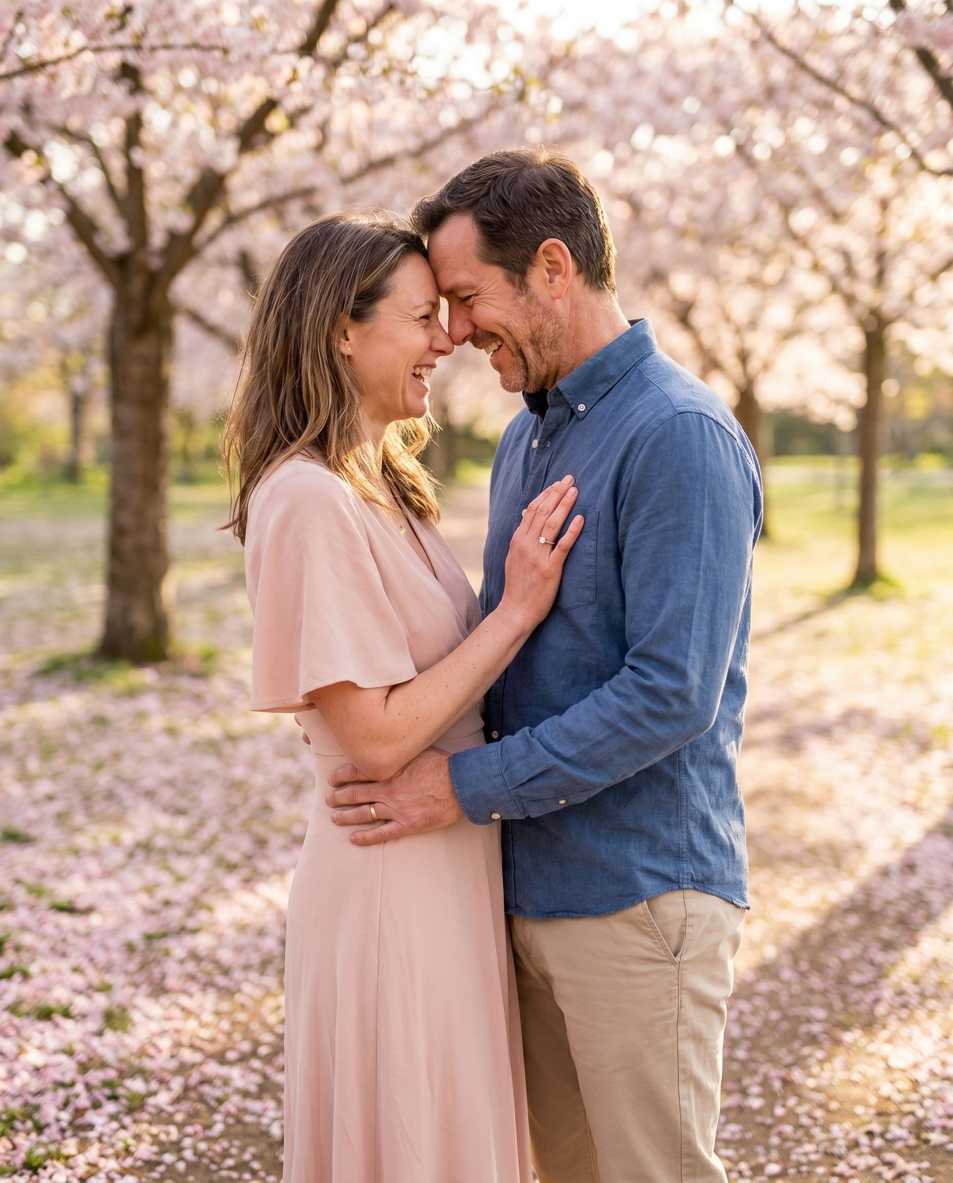 Garden engagement photos with ring on display