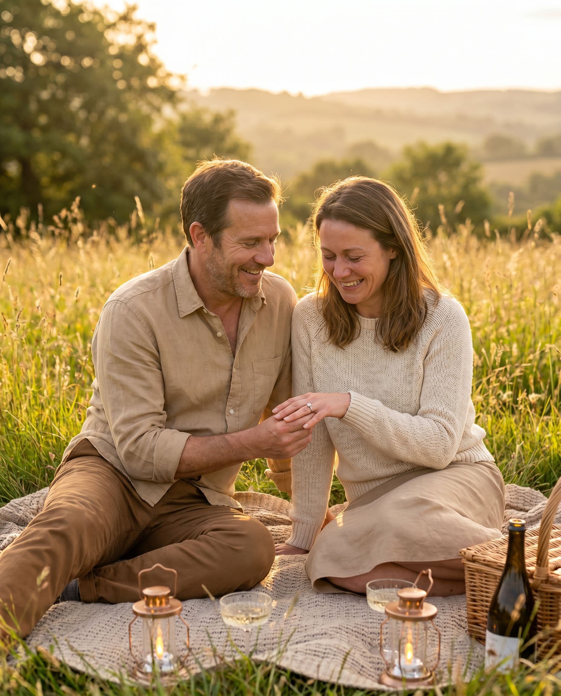 Sunset picnic engagement photo example 2
