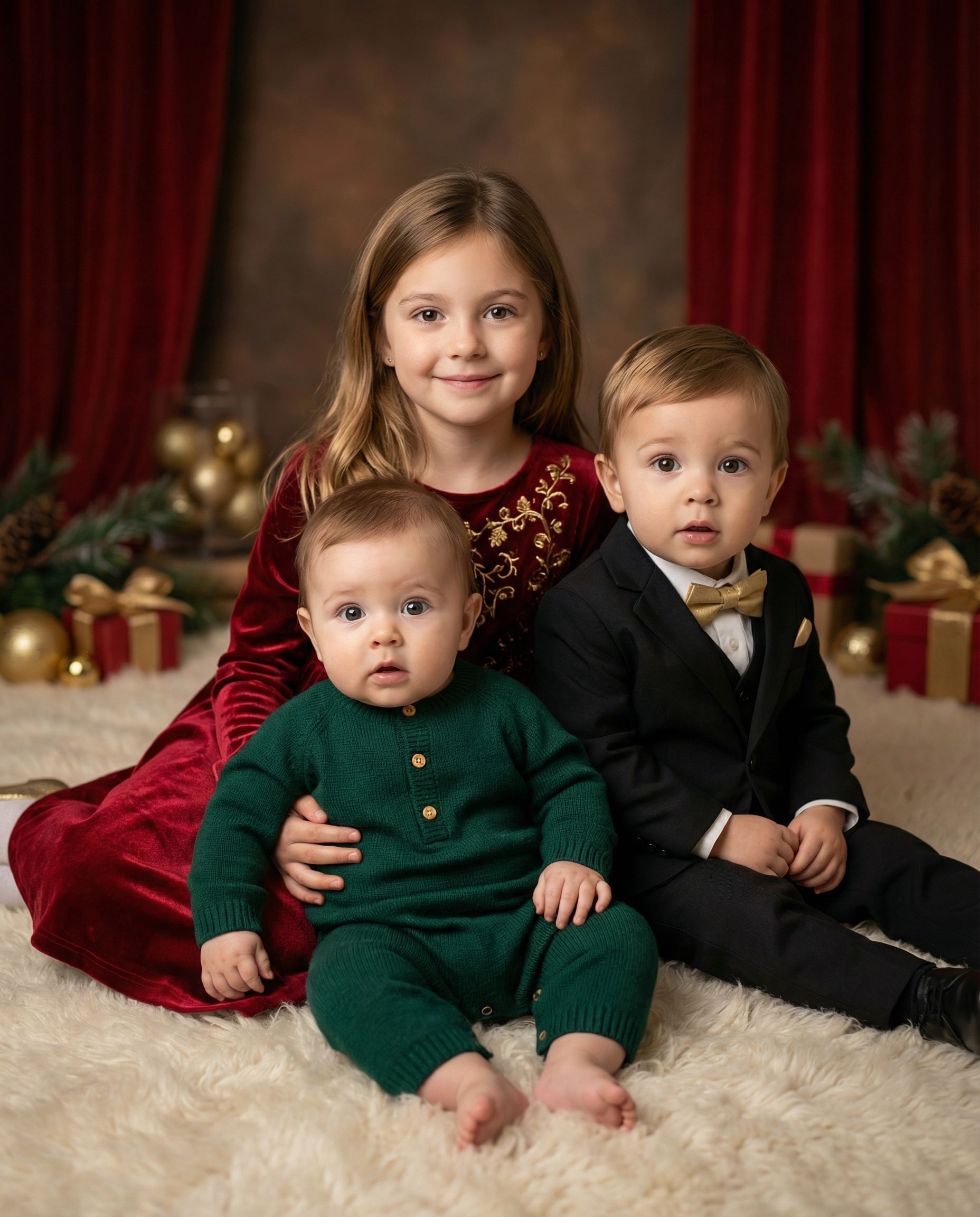 Kids Christmas card photo with studio lighting