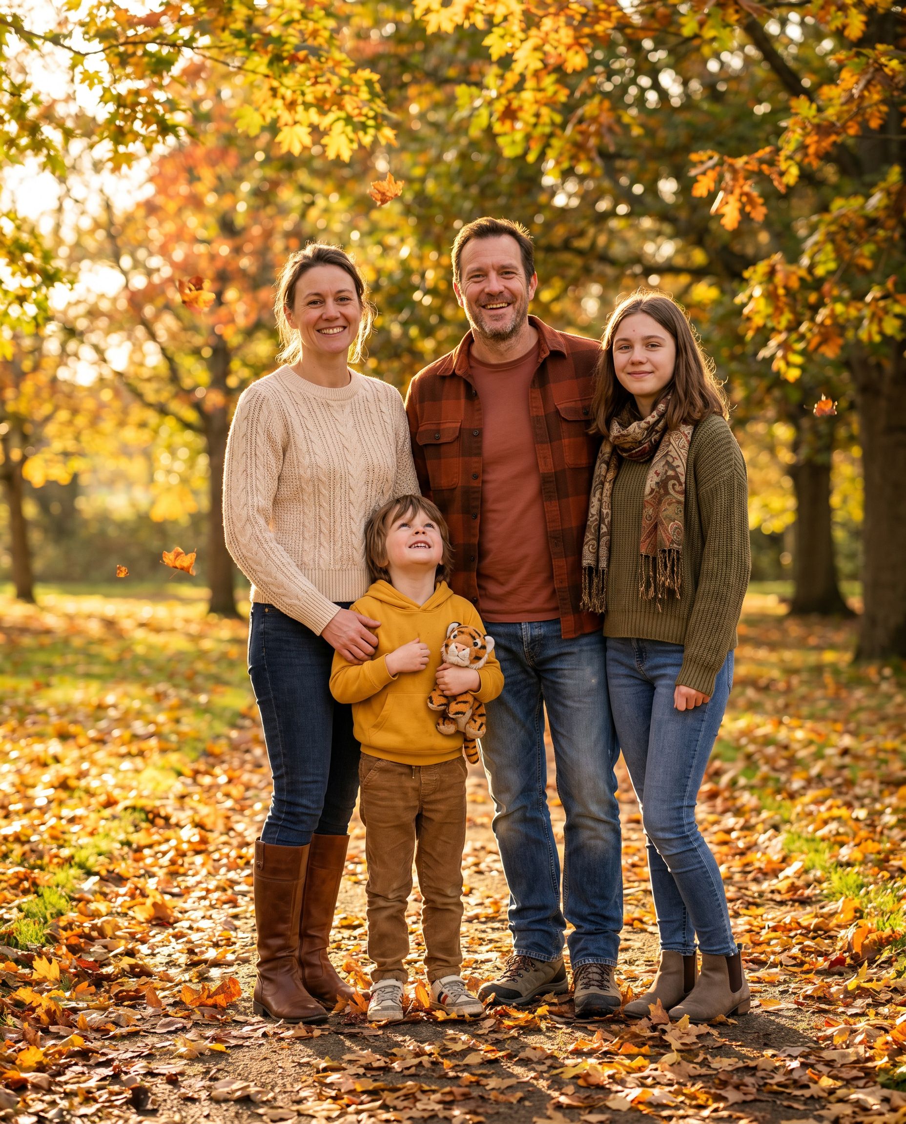 AI fall family photoshoot in an autumn park