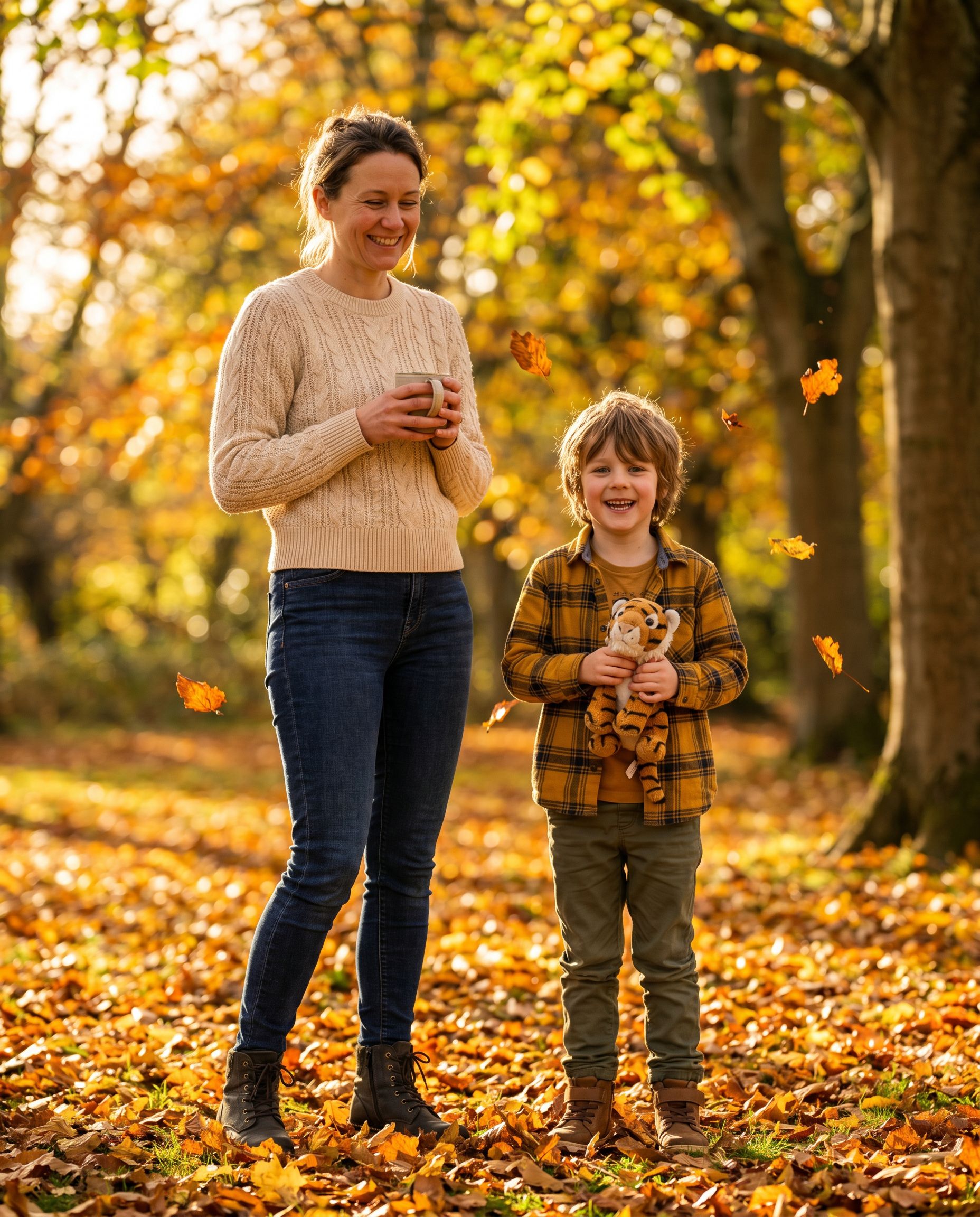 Mother and son fall family photoshoot in autumn colors