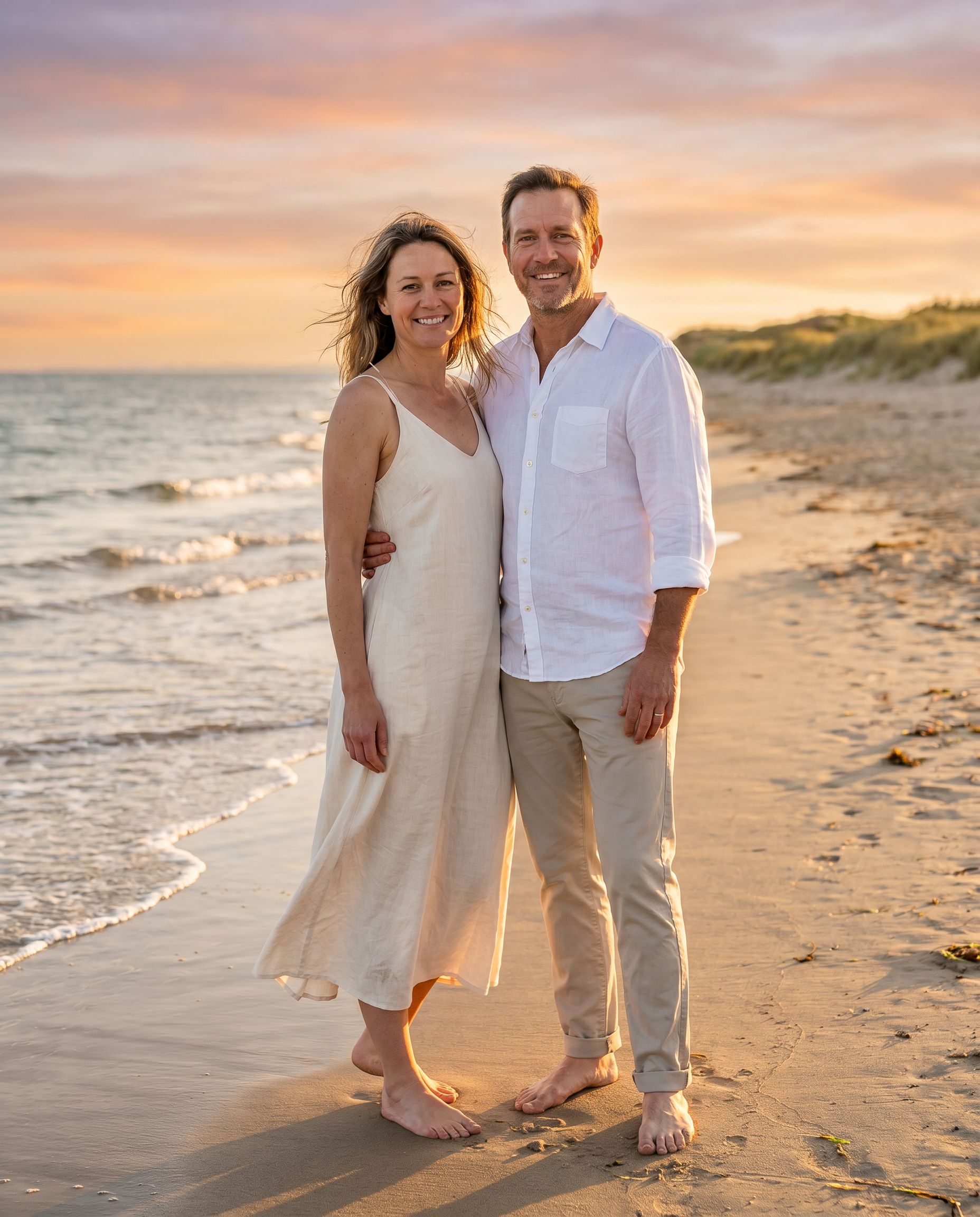 Couple beach portrait at sunset