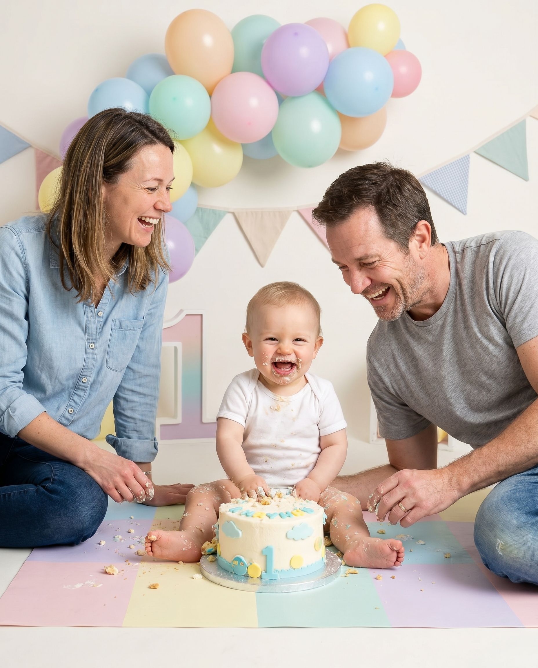 First birthday cake smash photoshoot with pastel set