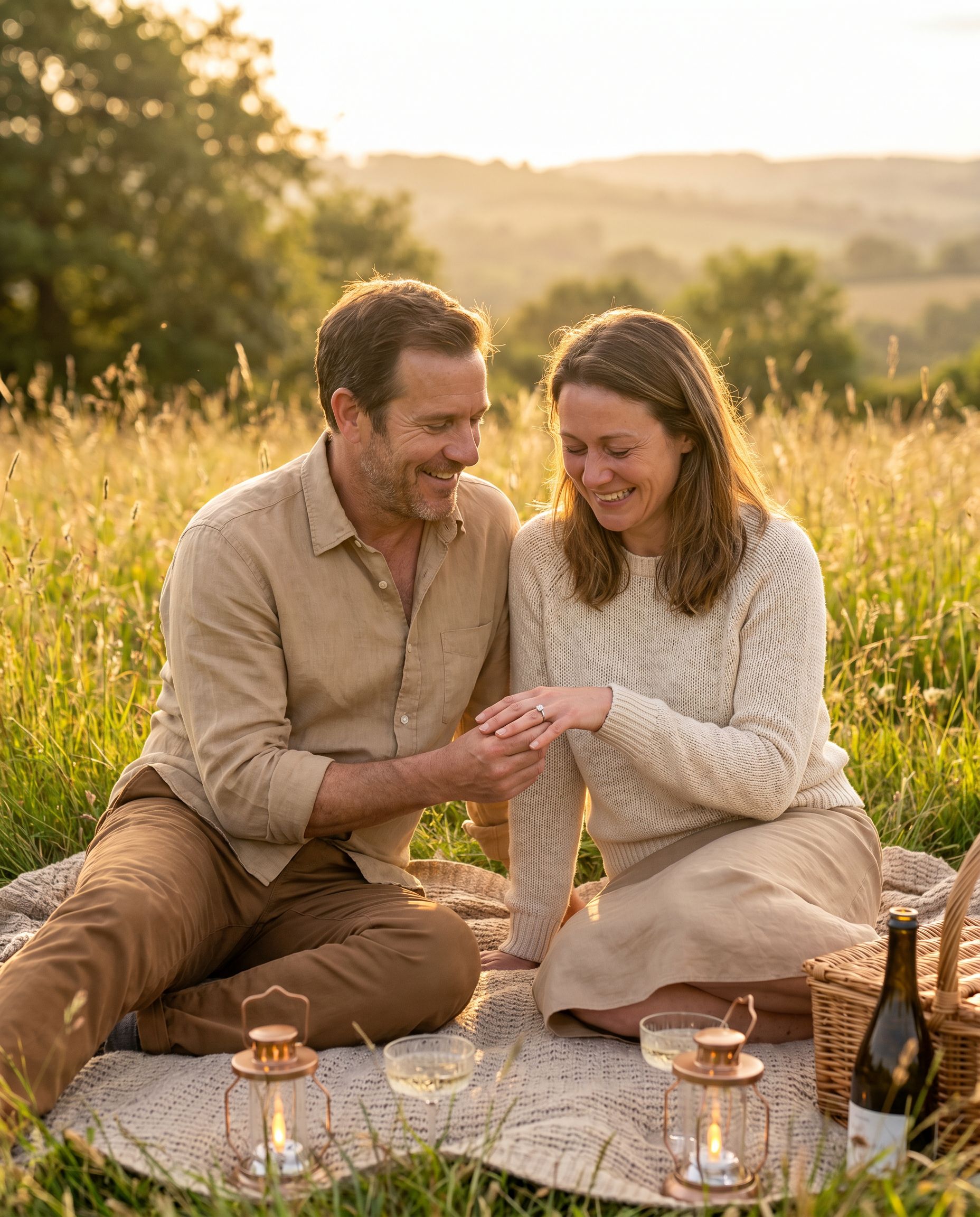 Sunset picnic engagement photo example 2