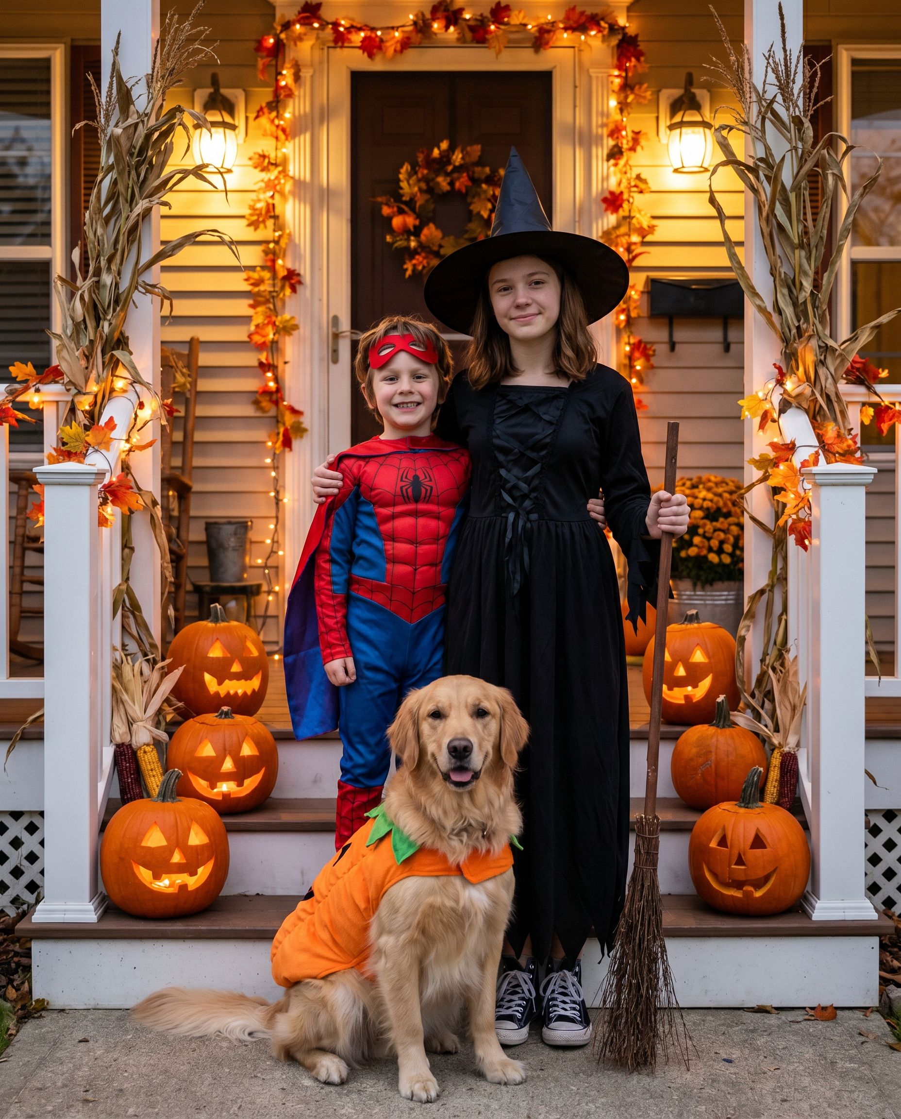 Kids Halloween photoshoot with jack-o-lanterns