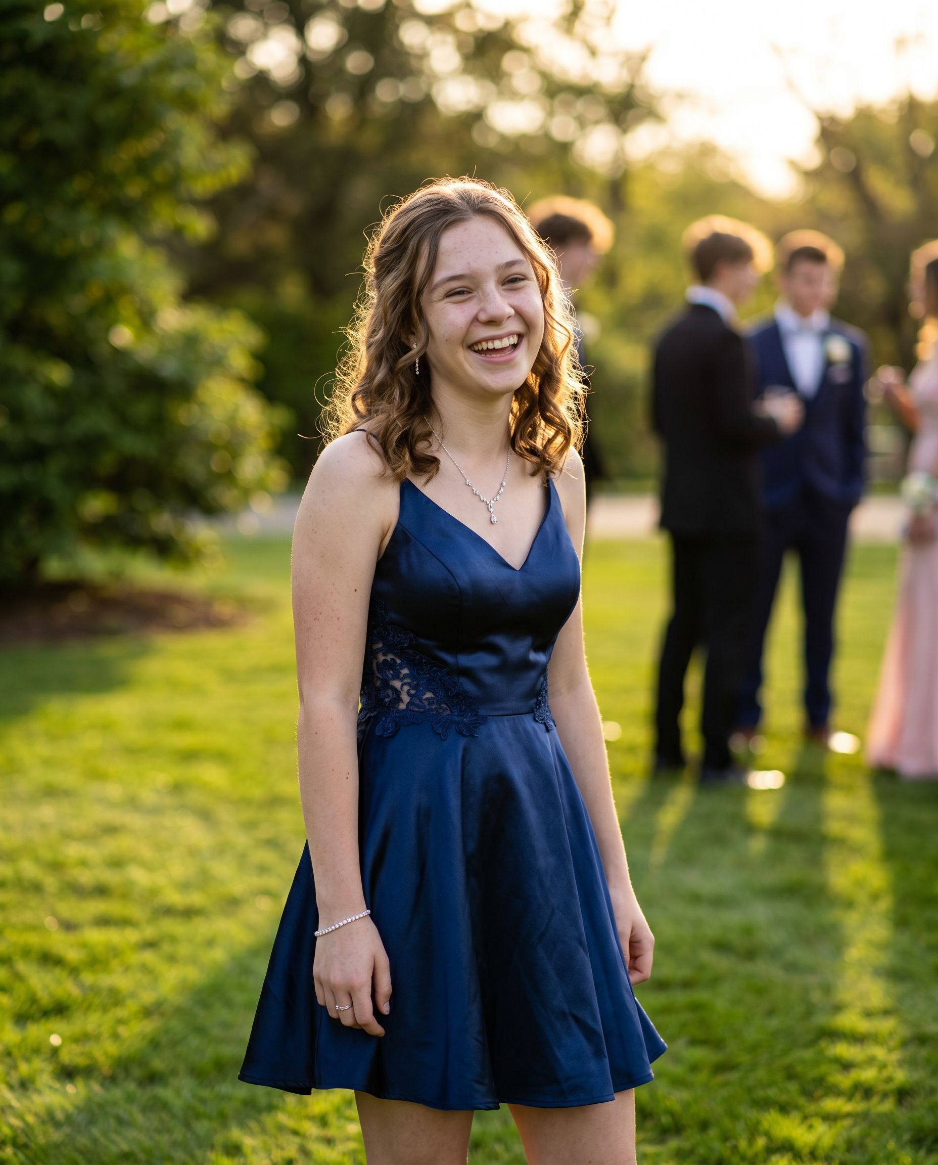Golden hour homecoming pictures on the front lawn