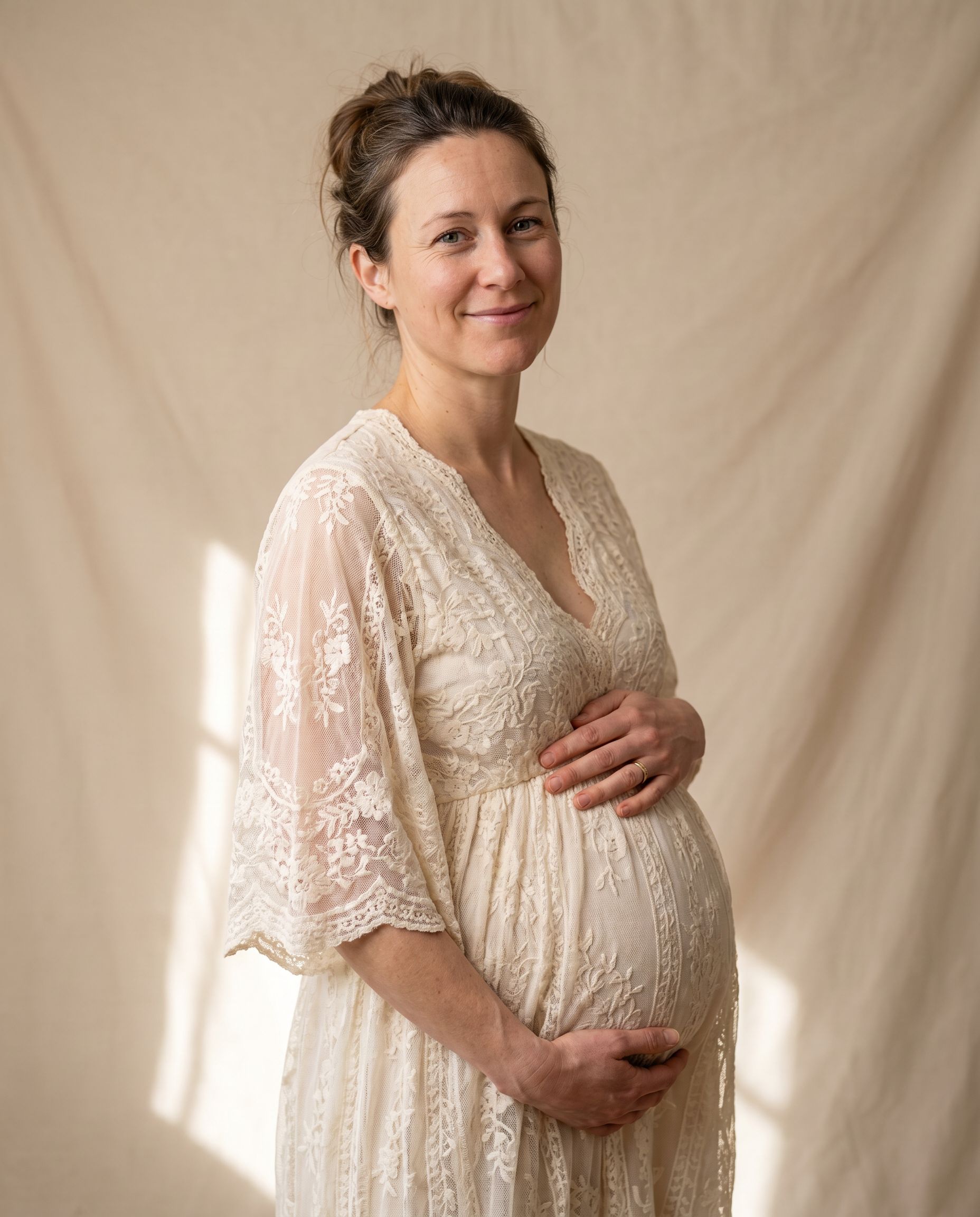 AI maternity photoshoot in an elegant studio