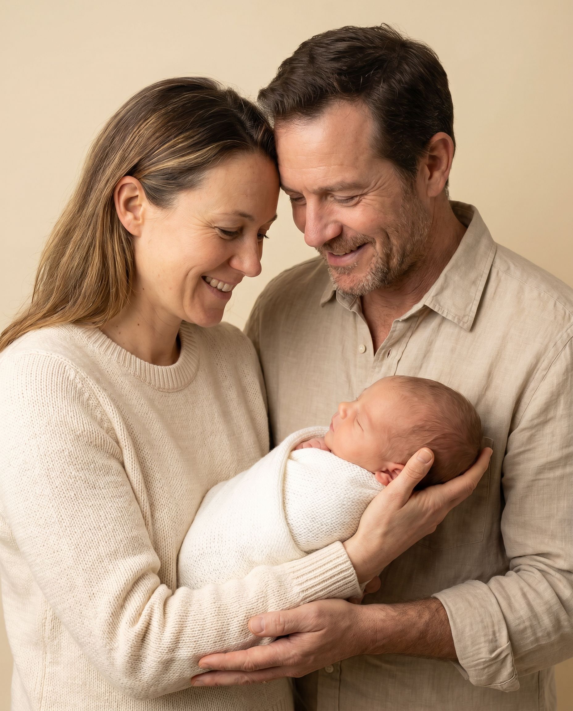 Newborn studio family photoshoot with swaddled baby