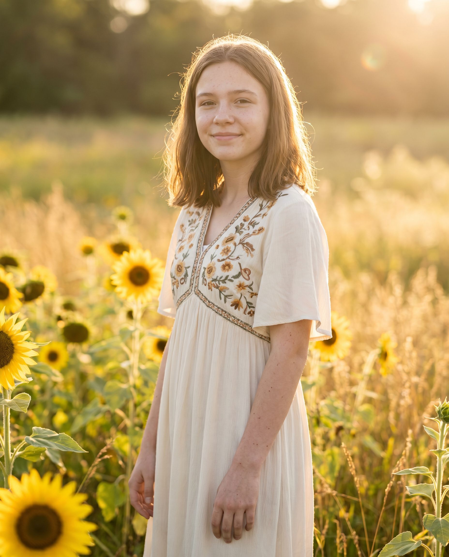 Senior photoshoot in a golden field at sunset
