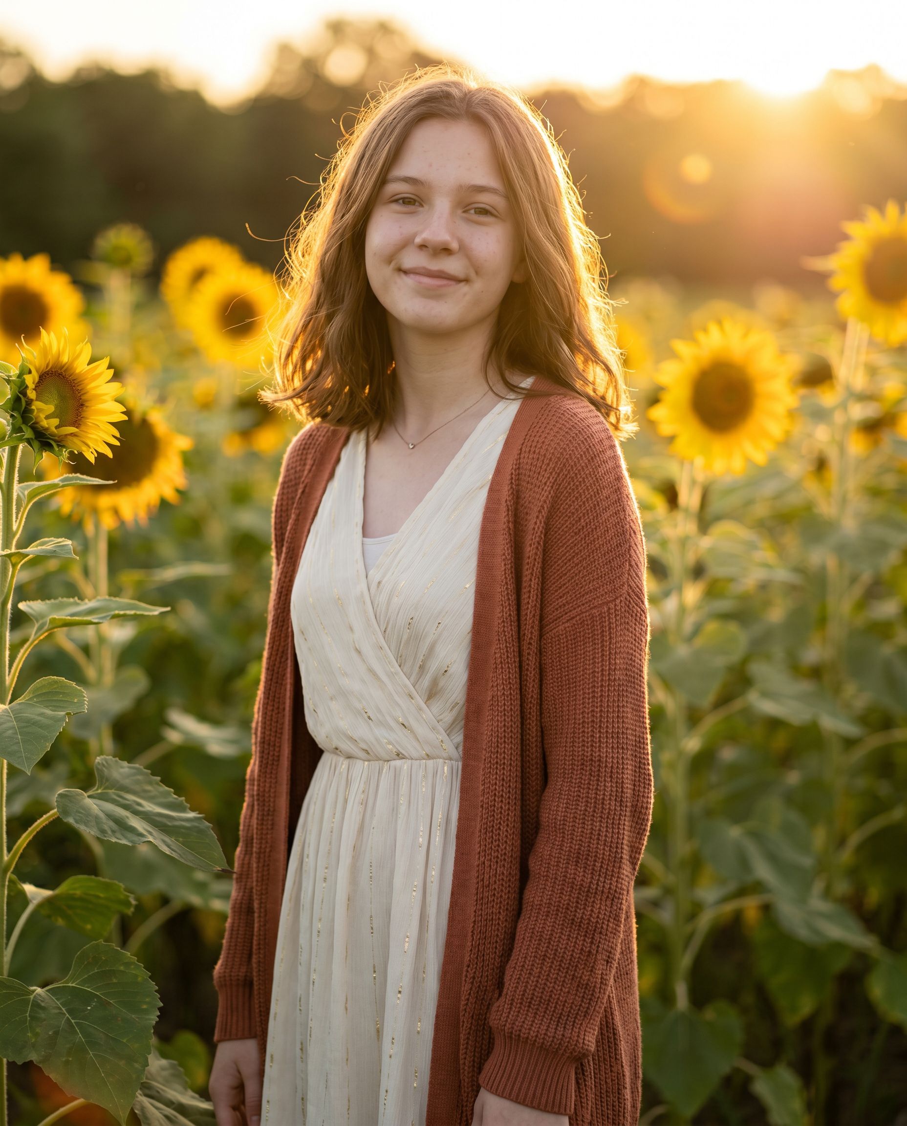 Senior pictures in a sunflower field